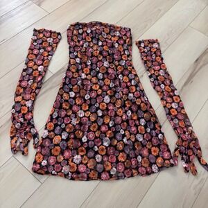 Miscreants of London Floral Lace Mini Dress Strapless Party w gloves UK 6 US 2